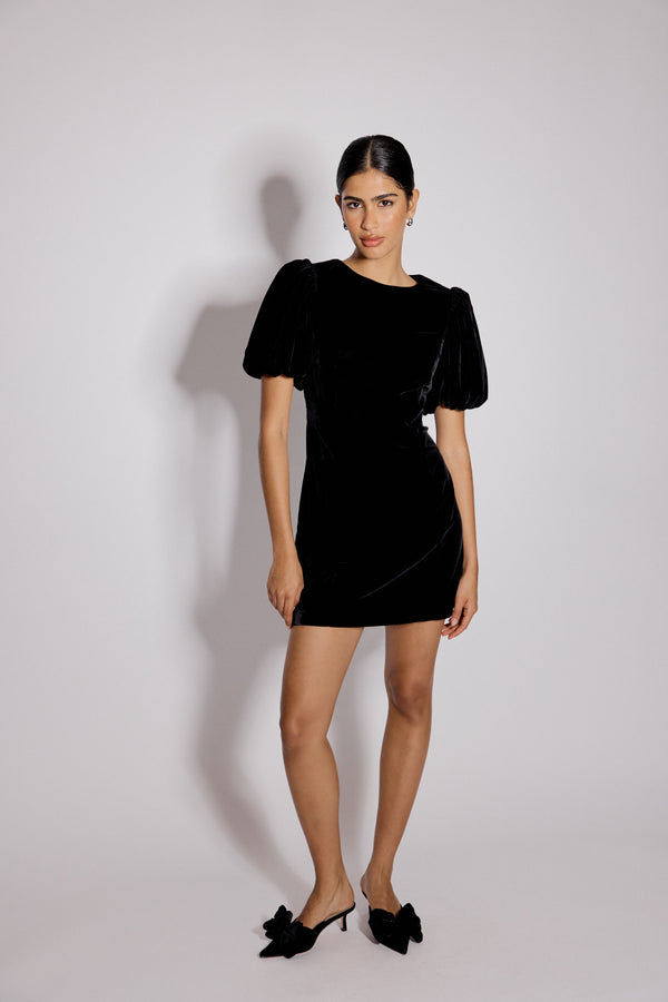 nobody’s child Black Velvet Puff Sleeve Boston Mini Shift Dress