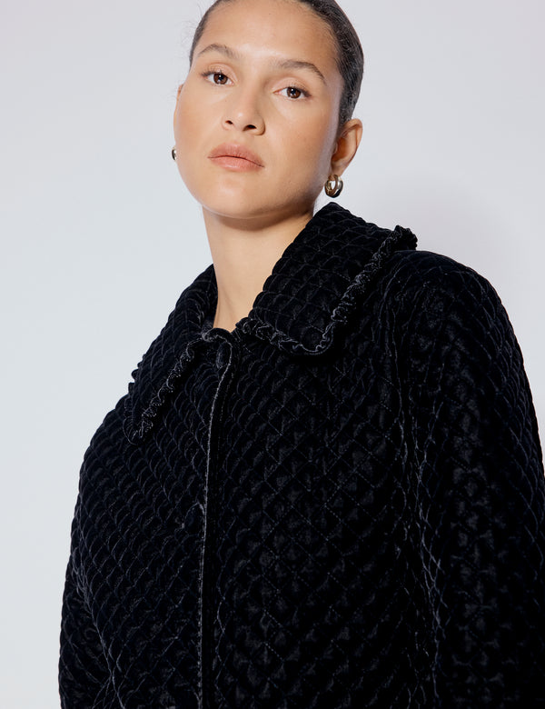 Nobody’s Child Black Velvet Quilted Collared Jacket