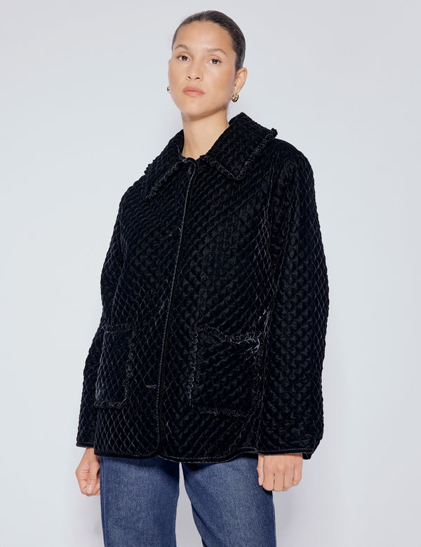 nobody’s child Black Velvet Quilted Collared Jacket