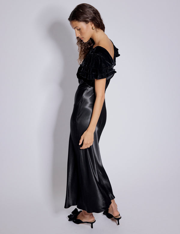 Nobody’s Child Black Velvet & Satin Mix Lola Midi Dress