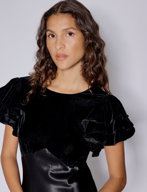 Nobody’s Child Black Velvet & Satin Mix Lola Midi Dress