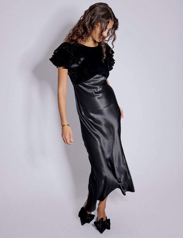 nobody’s child Black Velvet & Satin Mix Lola Midi Dress