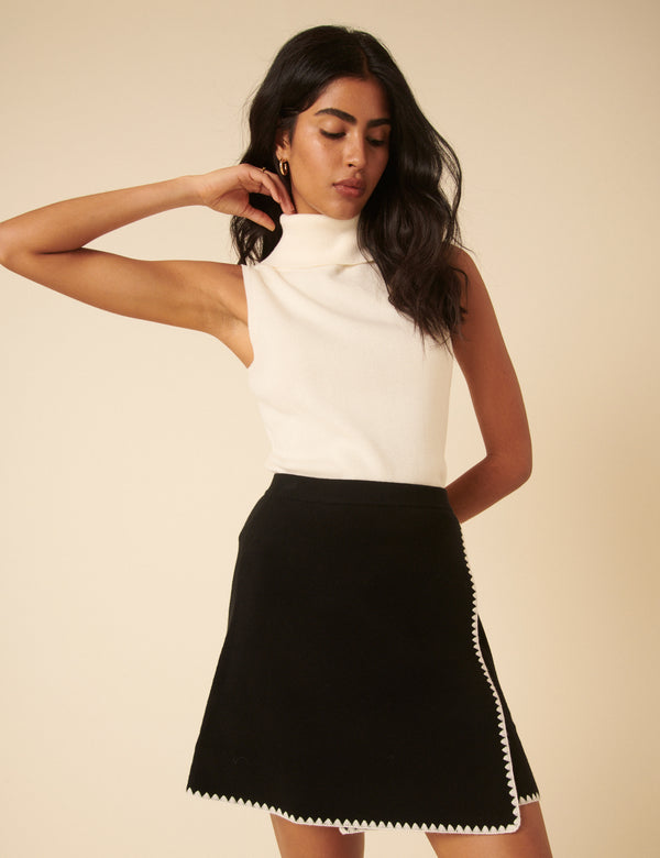 Nobody’s Child Black Whipstitch Knitted Mini Wrap Skirt
