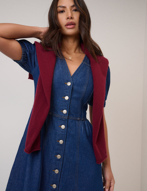 Nobody’s Child Blue Denim Puff Sleeve Sienna Midi Dress