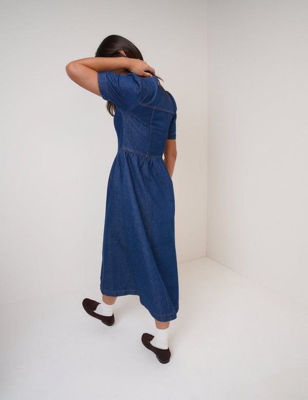 Nobody’s Child Blue Denim Puff Sleeve Sienna Midi Dress