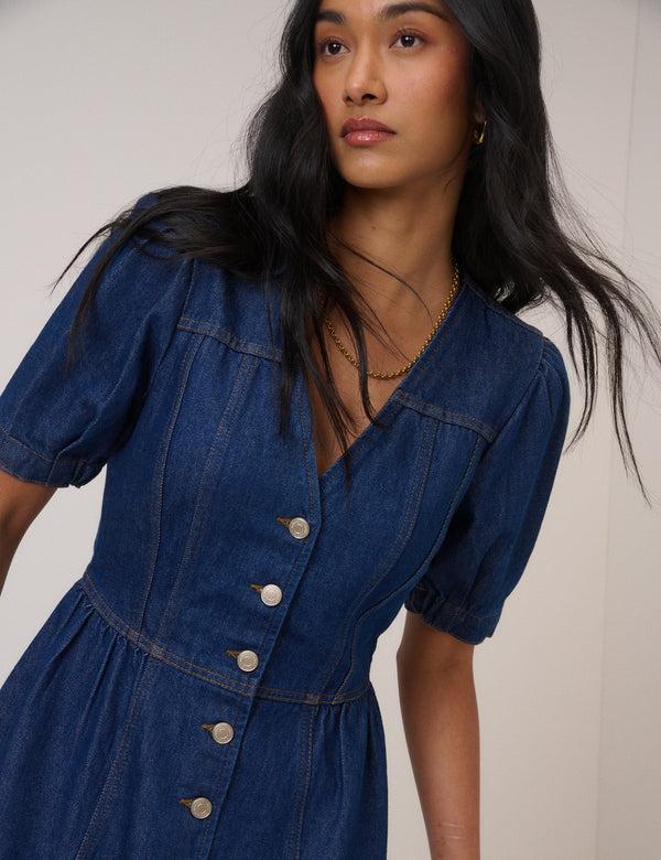 Nobody’s Child Blue Denim Puff Sleeve Sienna Mini Dress