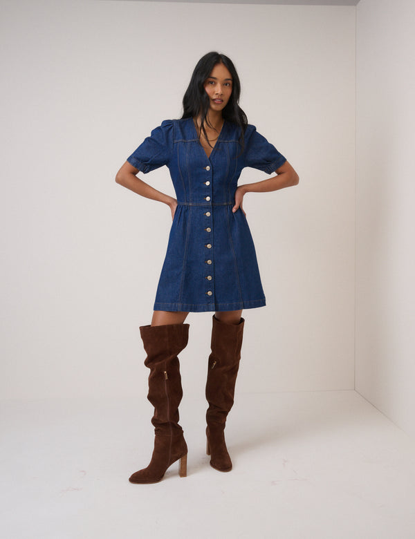 Nobody’s Child Blue Denim Puff Sleeve Sienna Mini Dress
