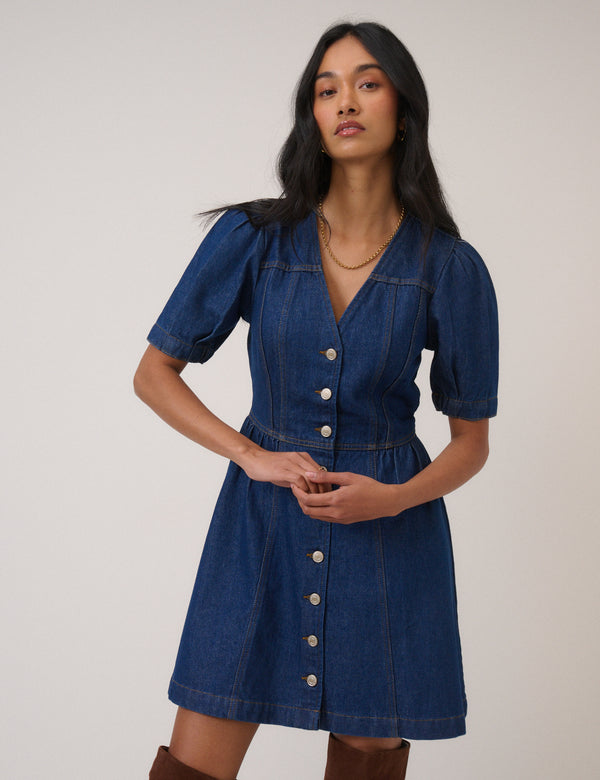 nobody’s child Blue Denim Puff Sleeve Sienna Mini Dress