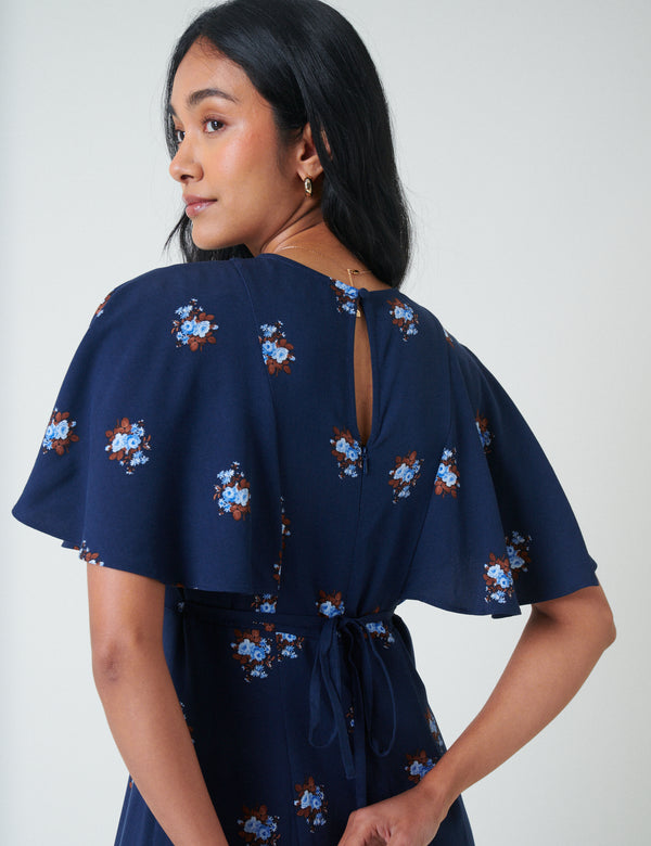 Nobody’s Child Blue Floral Frill Sleeve Verona Midi Dress