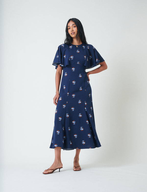 nobody’s child Blue Floral Frill Sleeve Verona Midi Dress