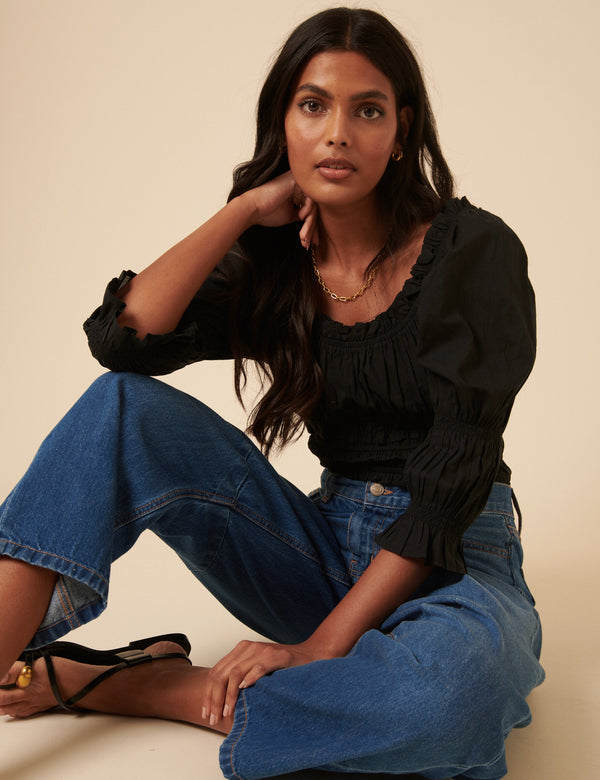 Nobody’s Child Blue High Rise Horseshoe Barrel Leg Jeans