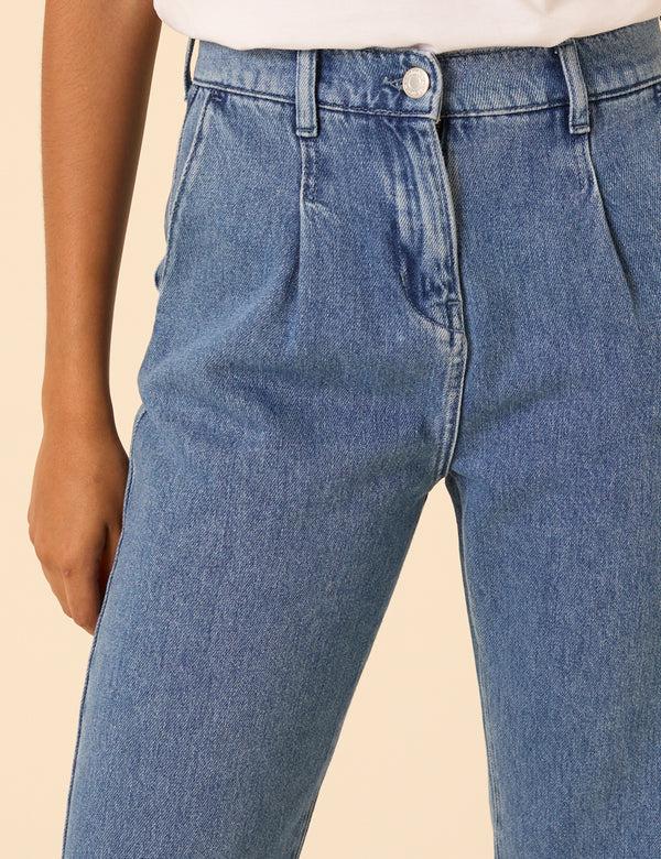 Nobody’s Child Blue High Rise Pleated Straight Leg Jeans