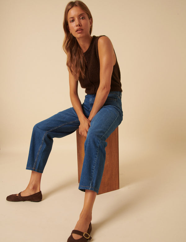 Nobody’s Child Blue High Rise Putney Barrel Leg Jeans
