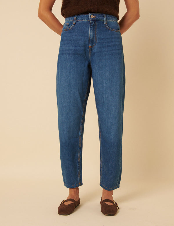 Nobody’s Child Blue High Rise Putney Barrel Leg Jeans