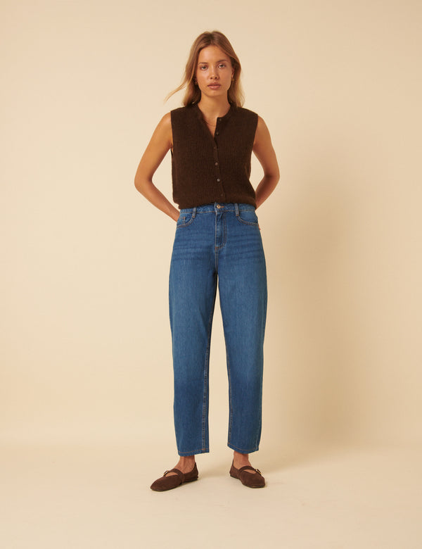 Nobody’s Child Blue High Rise Putney Barrel Leg Jeans
