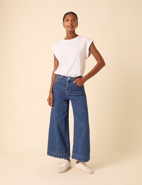 nobody’s child Blue High Rise Scallop Trim Cropped Palazzo Jeans