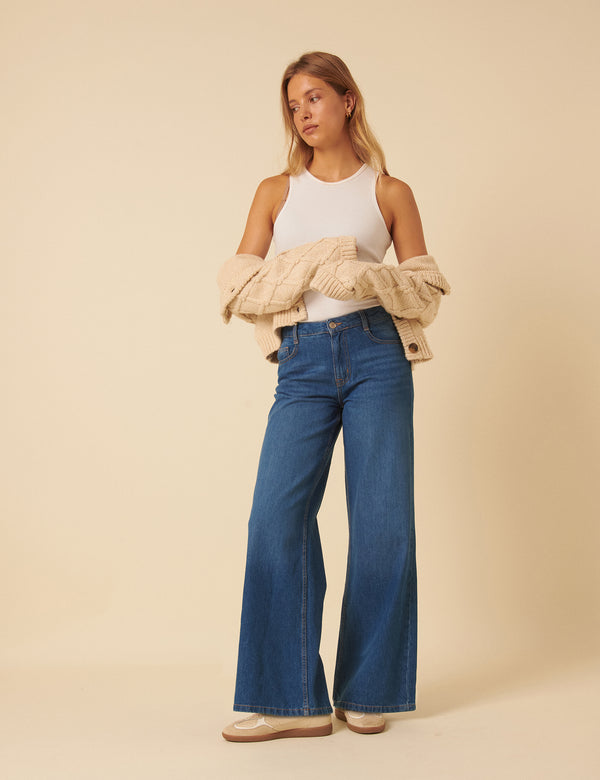 Nobody’s Child Blue Mid Rise Carnaby Wide Leg Jeans