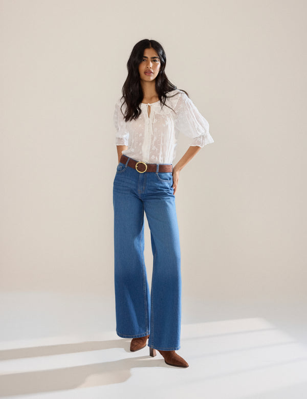Nobody’s Child Blue Mid Rise Carnaby Wide Leg Jeans