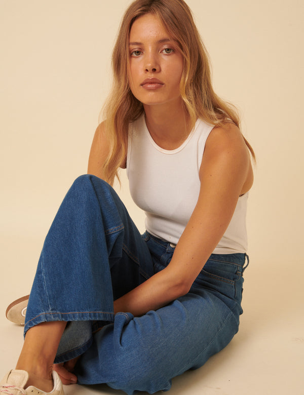 Nobody’s Child Blue Mid Rise Carnaby Wide Leg Jeans