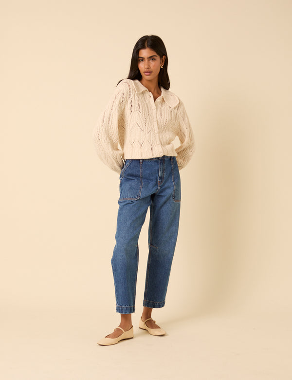 nobody’s child Blue Mid Rise Utility Barrel Leg Jeans