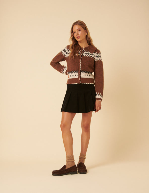 Nobody’s Child Brown And White Fair Isle Collared Cardigan