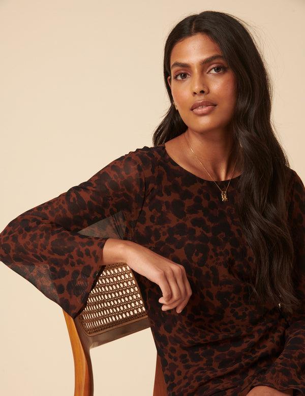 Nobody’s Child Brown Animal Print Clarissa Midi Dress