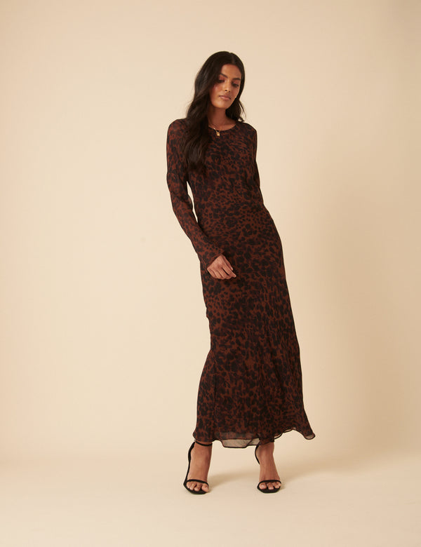 nobody’s child Brown Animal Print Clarissa Midi Dress