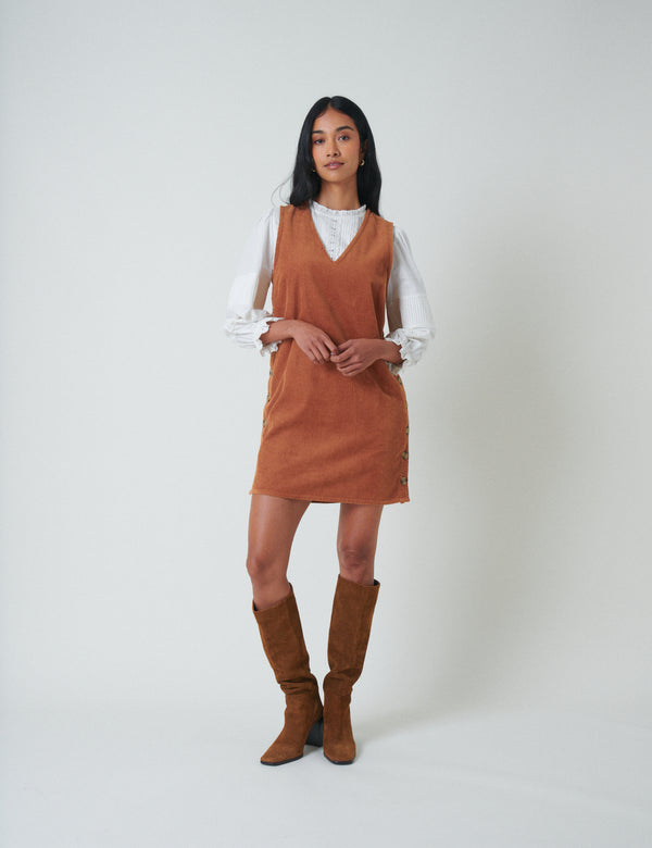 Nobody’s Child Brown Cord Austin Pinafore Mini Dress