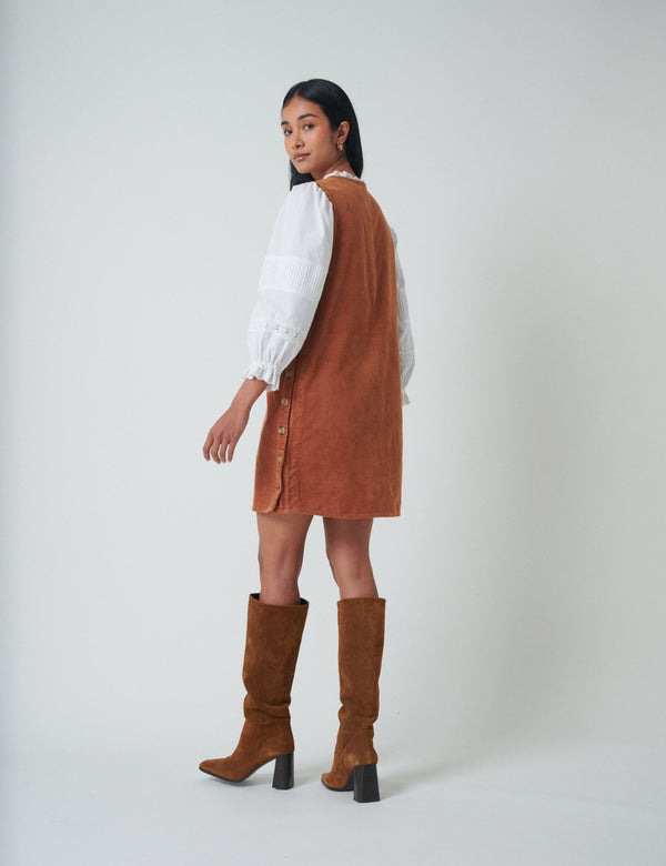Nobody’s Child Brown Cord Austin Pinafore Mini Dress