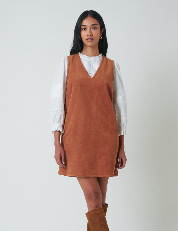 nobody’s child Brown Cord Austin Pinafore Mini Dress
