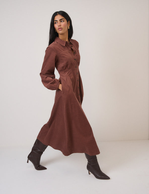 nobody’s child Brown Cord Balloon Sleeve Montego Midi Dress