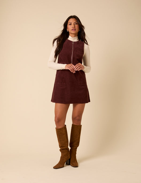 Nobody’s Child Brown Cord Homerton Pinafore Mini Dress
