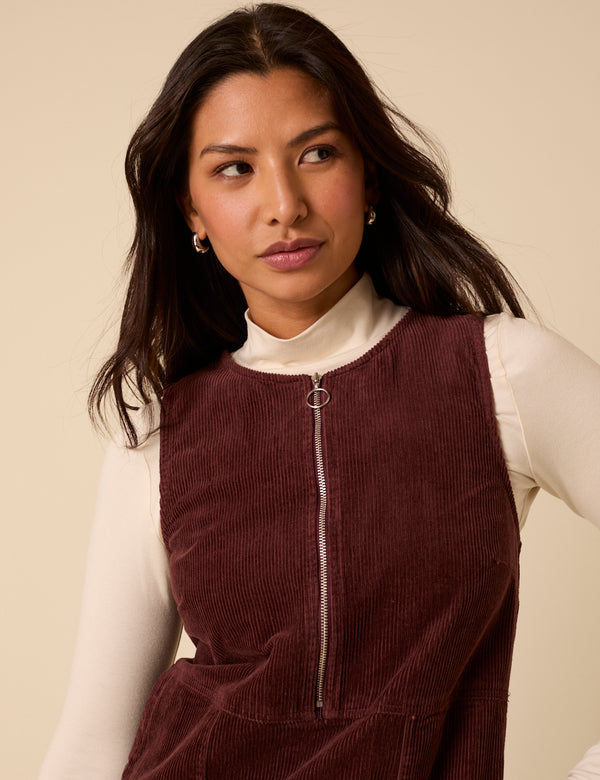 Nobody’s Child Brown Cord Homerton Pinafore Mini Dress