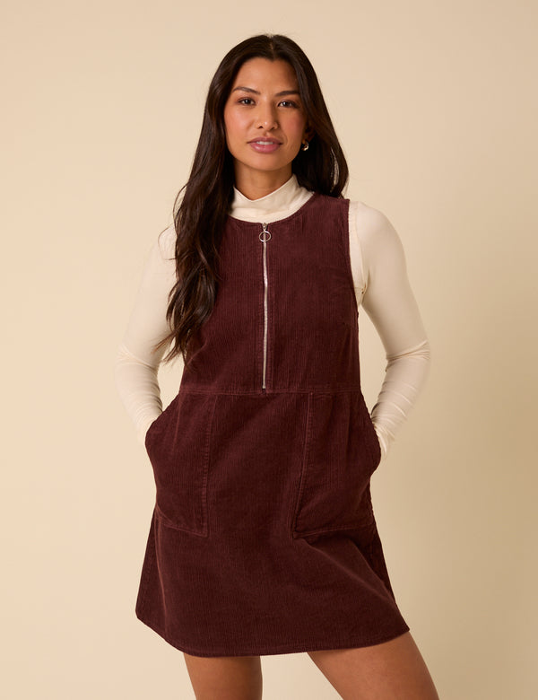 nobody’s child Brown Cord Homerton Pinafore Mini Dress