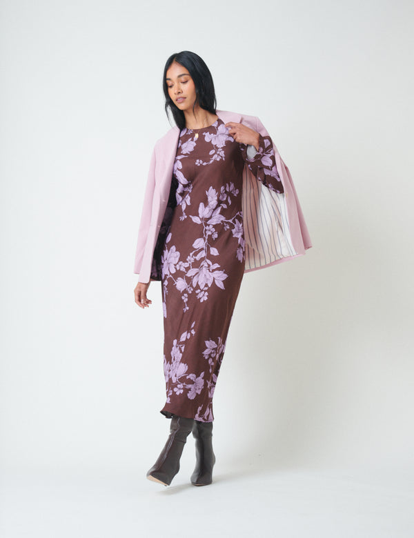 Nobody’s Child Brown Floral Long Sleeve Shiloh Midi Dress