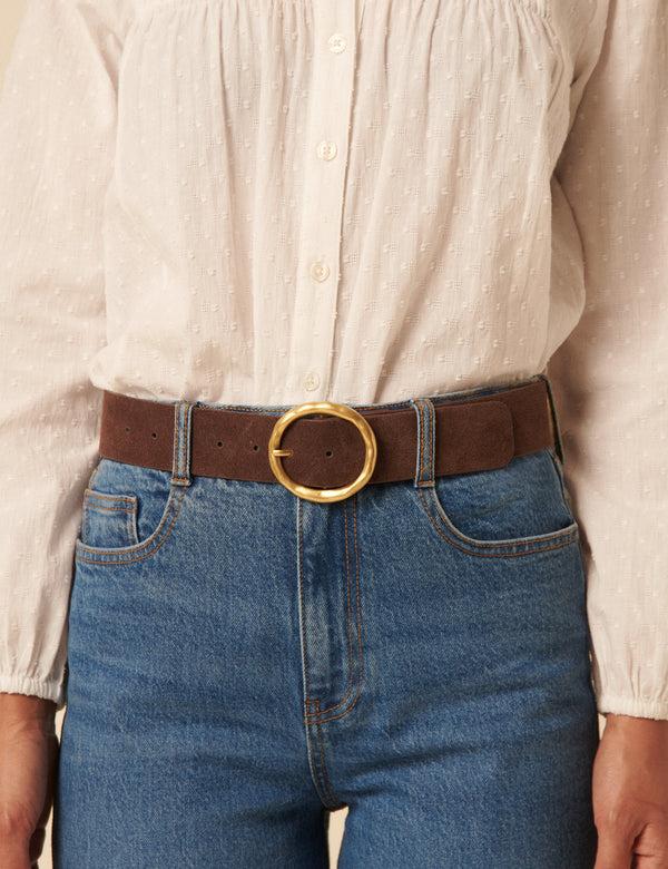 Nobody’s Child Brown Gold Circular Buckle Suede Belt