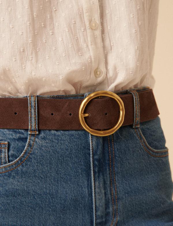 Nobody’s Child Brown Gold Circular Buckle Suede Belt