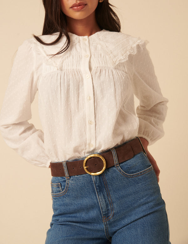 nobody’s child Brown Gold Circular Buckle Suede Belt