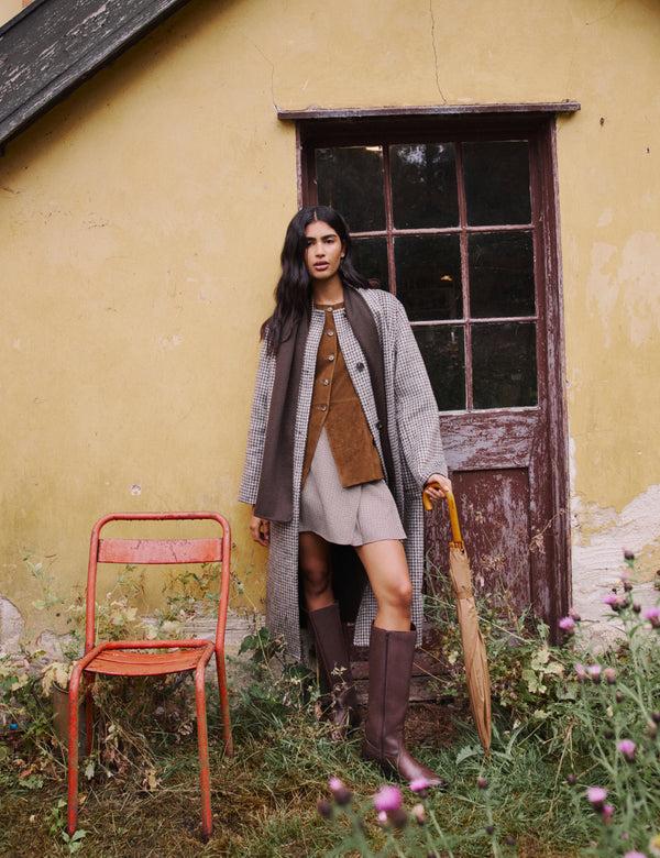 Nobody’s Child Brown Heritage Check Pleated Mini Skirt