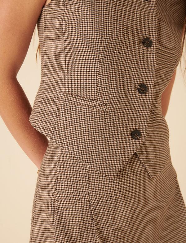 Nobody’s Child Brown Heritage Check Tailored Waistcoat