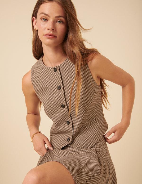 nobody’s child Brown Heritage Check Tailored Waistcoat