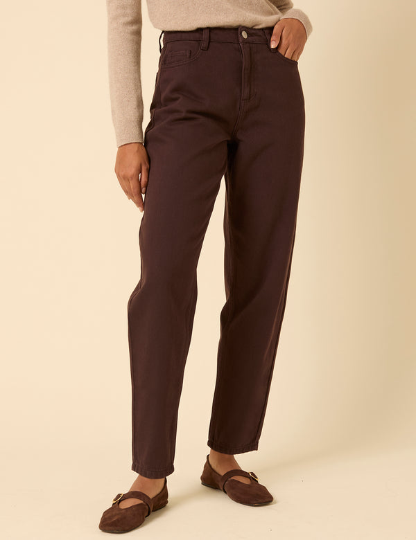 Nobody’s Child Brown High Rise Putney Barrel Leg Jeans