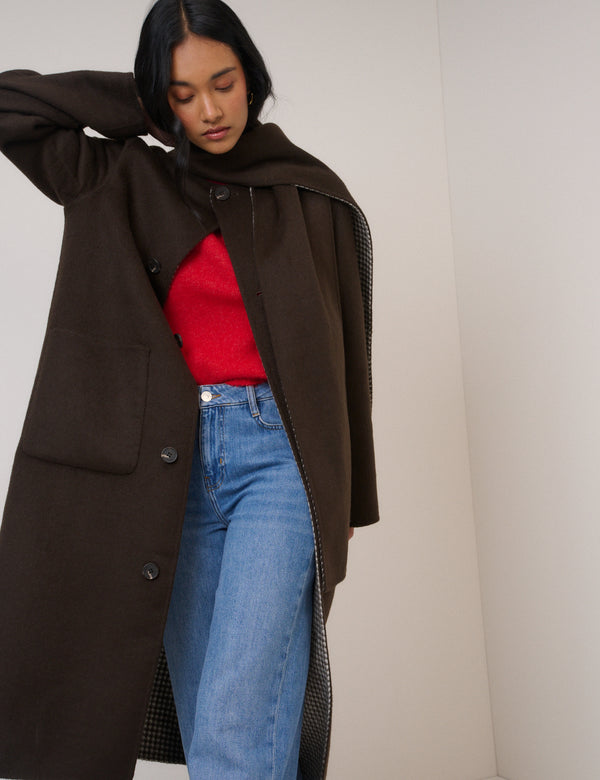 Nobody’s Child Brown Houndstooth Reversible Scarf Coat