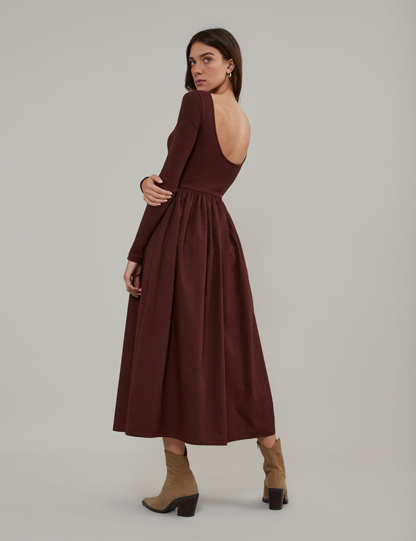 Nobody’s Child Brown Long Sleeve A-Line Penni Midi Dress