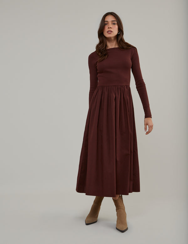 nobody’s child Brown Long Sleeve A-Line Penni Midi Dress