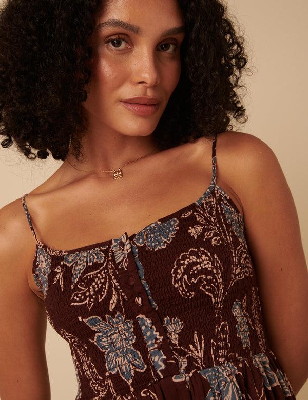 Nobody’s Child Brown Paisley Print Tamara Midi Dress