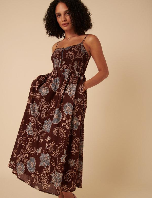 Nobody’s Child Brown Paisley Print Tamara Midi Dress