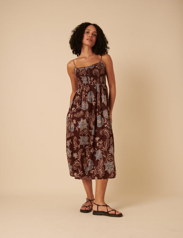 Nobody’s Child Brown Paisley Print Tamara Midi Dress