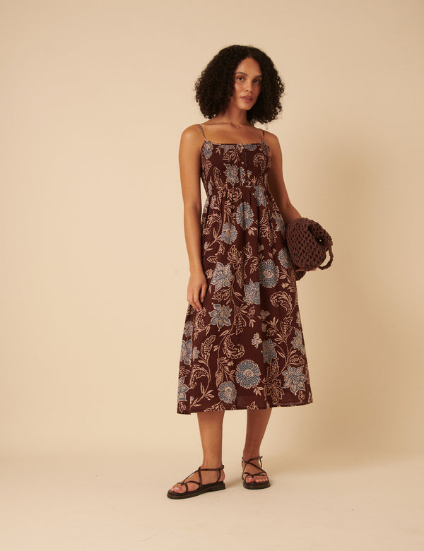 nobody’s child Brown Paisley Print Tamara Midi Dress