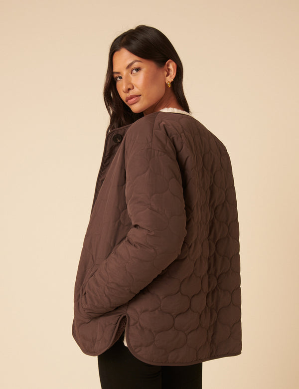 Nobody’s Child Brown Reversible Borg Qulited Jacket